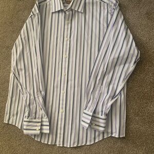 Michael Kors Blue and White Striped Dress Shirt
